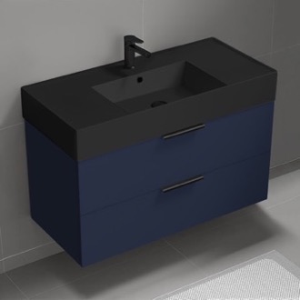 Bathroom Vanity Floating Bathroom Vanity, Modern, Navy Blue, Black Ceramic Sink, 40 Inch Nameeks DERIN430